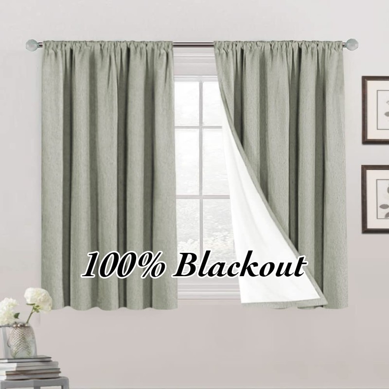 PrinceDeco Natural Linen Curtains 45 inches for Small Window Rod