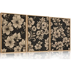 BICERE Large Vintage Floral Framed Canvas Wall Art Set,Mid Century Modern Flower Wall Decor,Neutral Wildflower Art Prints,Retro Botanical Plant Artwork for Living Room,Dining Room,Office-16 x24 x3