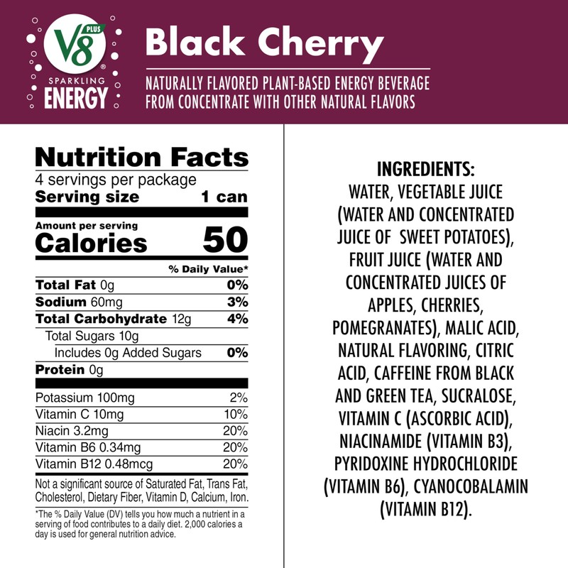 V8 +ENERGY Black Cherry Energy Drink, 11.5 fl oz Can