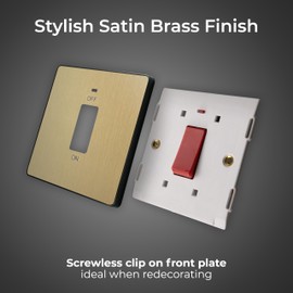 BG Electrical Cooker Control Switch Unit with LED Power Indicator, Single Plate, Double Pole, Screwless, Evolve, Satin Brass, 45A, PCDSB74B