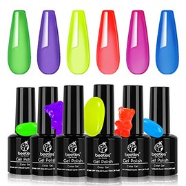 Beetles Jelly Crystal Gel Nail Polish Set Summer-6pcs Colors Blue Red Purple Rainbow Neon Yellow Green Orange Gel Polish Kit LED Dryer Cured See Through Nail Trend Gel Nail Art Kit