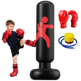 Punch Bag for Children, 160 cm Inflatable Punch Bag Children Standing with Boxing Gloves, Standing Punch Bag for Boys & Girls Aged 6-12 Years for Practice Karate and Taekwondo