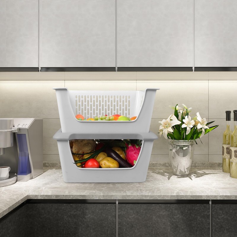 Kiddream 5 Packs Stackable Organizer Baskets with Wheels, Plastic Stacking