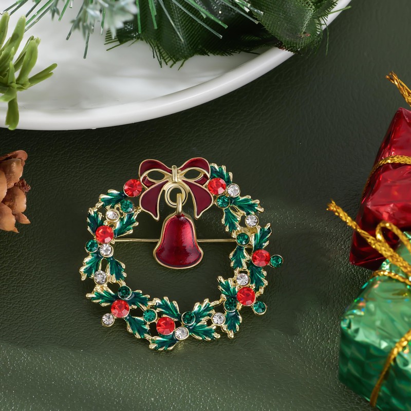 HAISWET Christmas Brooch for Women Green Wreath Brooch Pins with