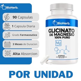 BioHerb® | Glicinato de Magnesio en Cápsulas | 180 Cápsulas Totales | Duo-Pack (Pack 2 Unidades) | Alta Biodisponibilidad | Suplemento Alimenticio