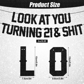 Black Happy 21st Birthday Banner, Glitter Look at You Turning 21 Banner Funny Cheers to 21 Years Birthday Party Decorations 21st Birthday Sign Garland for Her Him Party Decor Photo Backdrop