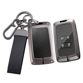 Ysbxitu Car Key Case Compatible with Renault, 4 Buttons Keyless Smart Leather Key Case with Key Fob, Metal Smart Key Case, Compatible with Renault Protective Case for Car Keys