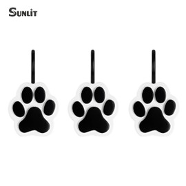 Sunlit Cute Paw Print Decorative Shower Curtain Hooks for Dog Cat Bear, Resin, Lovely Shower Curtain Rings with Black Hooks for Kids, Bathroom Decoration Curtain Hangers, 12 Pack, Black and White