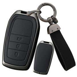 ontto 3 button Key Fob Cover Fit for Toyota Harrier Hilux Land Cruiser 200 Series Mirai Mark X 250G Yaris Cross Alloy Leather Smart Key Shell case keyring Key holder keychain accessories Black A