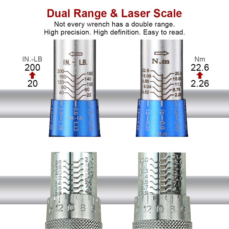 BULLTOOLS 1/4-inch Drive Click Torque Wrench Set Dual-Direction Adjustable 90-tooth