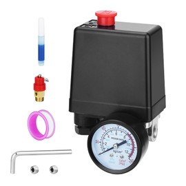 SHJTAOTIE Universal Air Compressor Pressure Switch Control Valve (90-120 PSI, 110V-240V) with 0-180 PSI Regulator and Safety Pressure Relief Valve - 4 Way Replacement Part