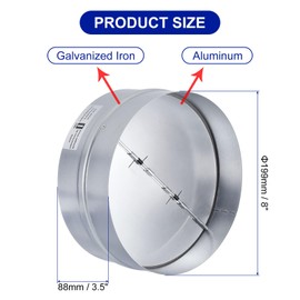 PATIKIL Backdraft Damper, 8 Inch, Ducting Hose Airflow Insert Backflow Preventer Shutter, One-Way Draft Stopper for Kitchen Bathroom Exhaust Vent Fans