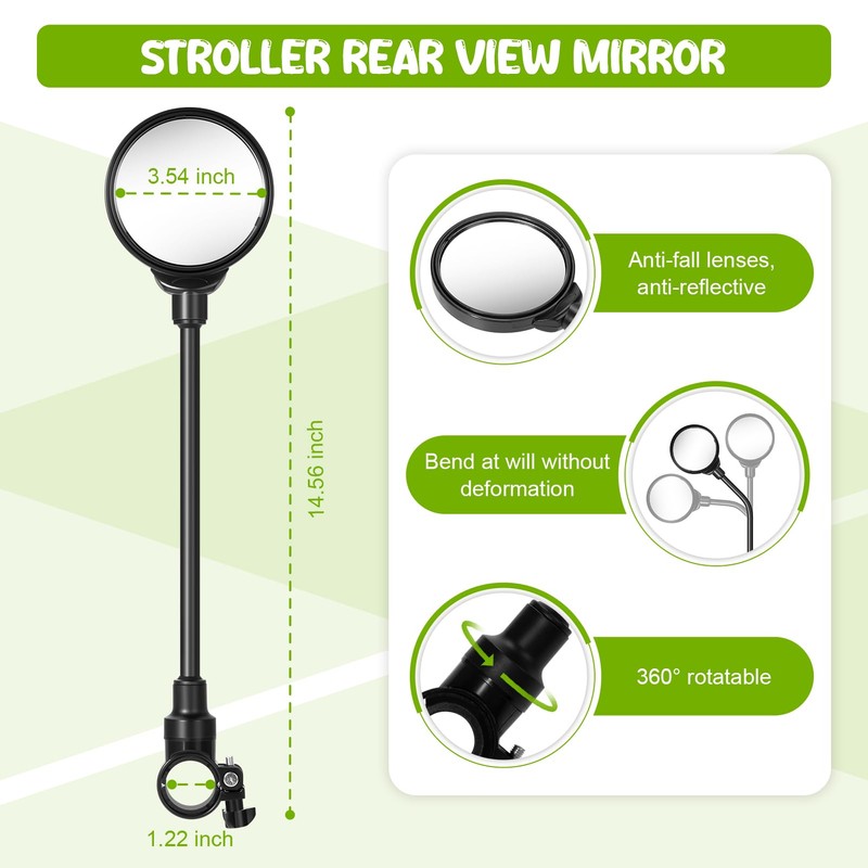 Stroller Mirror, Stroller Accessories Easily Attaches to Most Strollers for