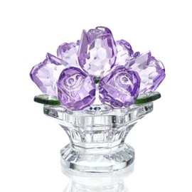 H&D HYALINE & DORA Handcraft Crystal Purple Rose Flower Figurine with Crystal Base, Glass Rose Flower Gift for Women on Mother's Day Wedding Party Valentine's Day