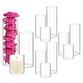 9 Pcs Glass Cylinder Vase for Centerpieces 4,8,12 Inch Tall Clear Glass Flower Vases Wedding Decorations Modern Bulk Cylinder Flower& Plant Vases for Table Shelf Party Home Decor(3.35 Inch)