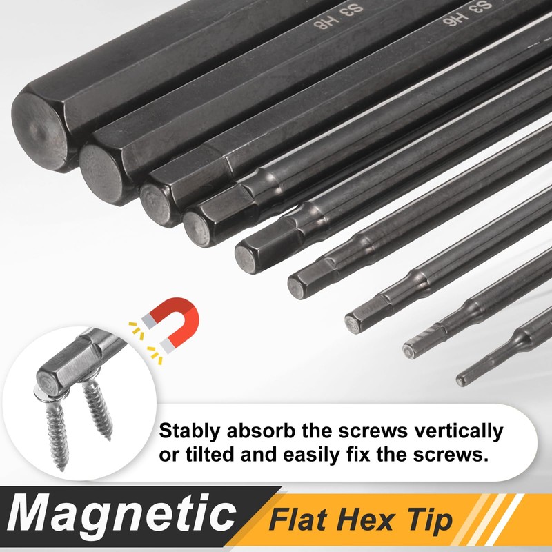 HARFINGTON 3pcs Flat Hex Head Drill Bit H6/H8/H10 Magnetic Tip
