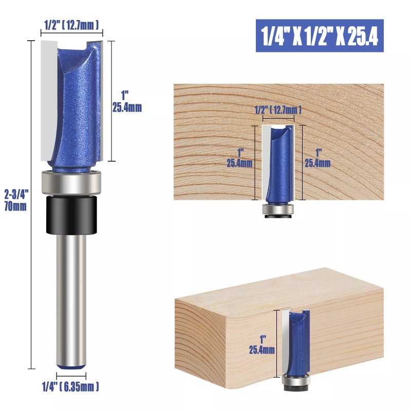 Vesery 4Pcs 1/4'' Shank Flush Trim Router Bit Bottom Bearing