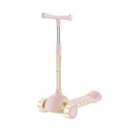 NAVIC K1 Kids Kick Scooter for Ages 3-8, 3-Wheel Scooter with LED Light-Up Wheels & Deck, 3 Adjustable Heights, Detachable Handlebar, Lightweight Scooter for Boys & Girls, Max Load 110 lbs(Pink)