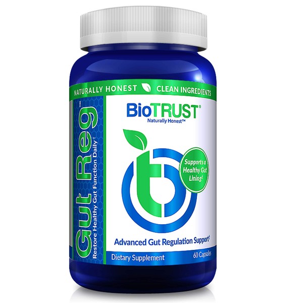 BioTrust Gut Reg Supports a Healthy Gut Lining, Helps Restore Gut Health and Helps Relieve Occasional GI Discomfort with PepZin GI, L-Glutamine and Ginger Extract, Non-GMO, Gluten-Free (60 Capsules)