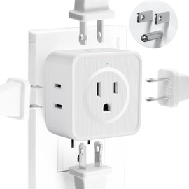 Multi Plug Outlet Extender, FiiMan 5 Outlet Splitter Wall Adapter, 3-Prong Grounded Outlet to The Side, Flat Wall Plug Side Access Adapter, 5 Way Outlet Extender Tap, White (1 Pack)