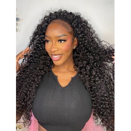 Curlyme 3 In 1 Curly Half Wig Human Hair Water Wave Glueless Install Flexible Fit Curly Flip Over Half Wig With Adjustable String Invisilbe Hairline Beginner Friendly Headband Wig 26 Inch