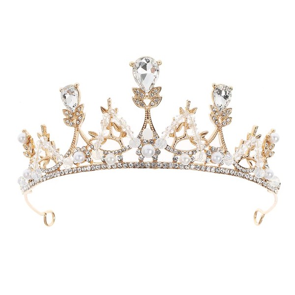 YOVECATHOU Girls Gold Tiara Princess Crown Headband Rhinestone Hairpiece for