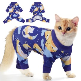 PUMYPOREITY Cat Hair Sticky Shirt – Breathable & Lightweight, Reduces Shedding Fur Pajamas, Prevents Licking Wounds After Surgery, Cat Sweaters - Soft & Machine Washable, Blue, M