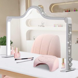 KMLSHLL Half Moon Light for Nail Desk, 34.5In Foldable Square Nail Tech Lamp, 3000-6000K Dimmable Half Moon Nail Light for Manicure, Lash Eyelash Extension, Tattoo, Eyebrows, Crafts (White, A)