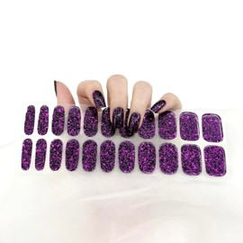 LIFOOST Glitter Gel Nail Stickers Purple Sequins Nail Polish Strips 22 Pcs Full Wraps Nails Gel Stickers for Women Manicure Decor