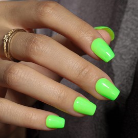 KQueenest Bright Green Press On Nails Short - Summer Press On Nails Coffin, Sheer Grass Green Medium Fake Nails with Glue, Glossy Opaque, Ballerina Reusable Soft Gel Glue on Nails for Women, 30 Pcs