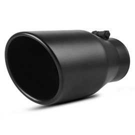 AUTOSAVER88 4 Inch Inlet Black Exhaust Tip, 4" Inlet 6" Outlet 12" Overall Length Black Powder Coated Finish Tailpipe Stainless Steel Exhaust Tip for 4" Outside Diameter Tailpipe, Rolled Edge, Bolt On