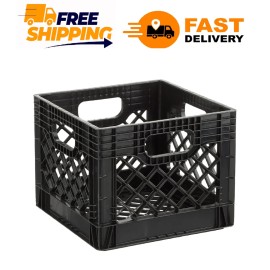 Juggernaut Storage 16QT Heavy-Duty Plastic Square Milk Crate Black