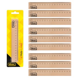 Idena 90272 - Ruler with 16 cm Length, Pack of 10, Wooden Ruler with Millimetre and Centimetre Scale, for School and Office