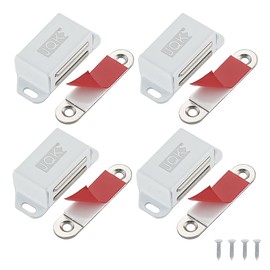 JQK Magnetic Cabinet Door Catch, Stainless Steel Closet Catches with Strong Magnetic, 1.2mm Thickness Furniture Latch 30 lbs White (Pack of 4), CC101-WH-P4