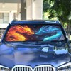 Orange and Blue Dragons Fire Windshield Sunshade Blocks UV Foldable