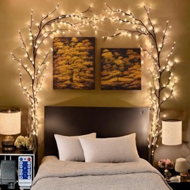 LKGOOD Vines for Home Decor with Remote Control On/Off Timmer Dim,7.5Ft Christmas Decorations Artificial Tree Branches with 144 LEDs Enchanted Willow Vine for Indoor Walls Bedroom Décor(1PCS)