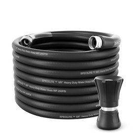 SPECILITE Garden Hose 75ft x 5/8" with High Flow Nozzle, Heavy Duty Water Hose,Flexible Hybrid Rubber Hose Tough for Yard Outdoor Lightweight, Leak-Proof&No-Kink,3/4"Stainless Steel Fittings