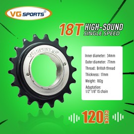 VG SPORTS Single Speed Freewheel (18T 1/2''×1/8'') (18T Silver-Black)