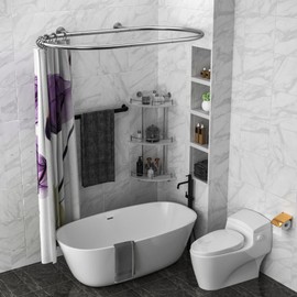 Sikaiqi Aluminum Alloy Oval Shower Curtain Rod Hoop Square Shape Bathroom Rod for Clawfoot Tub Free Standing Tubs (Silver: L 43.3, W 25")