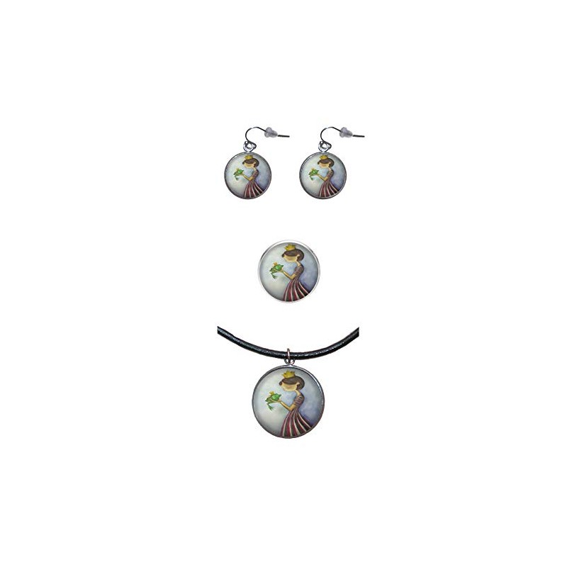 Verstellbarer Edelstahlring, 25mm Durchmesser, Handgemachte Illustration Prinzessin und Frosch
