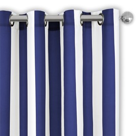 Elrene Home Fashions Indoor/Outdoor Patio Gazebo Pergola Cabana Stripe Grommet Top Single Panel Window Curtain Drape, 50 Inch Wide X 84 Inch Long, Navy (1 Panel)