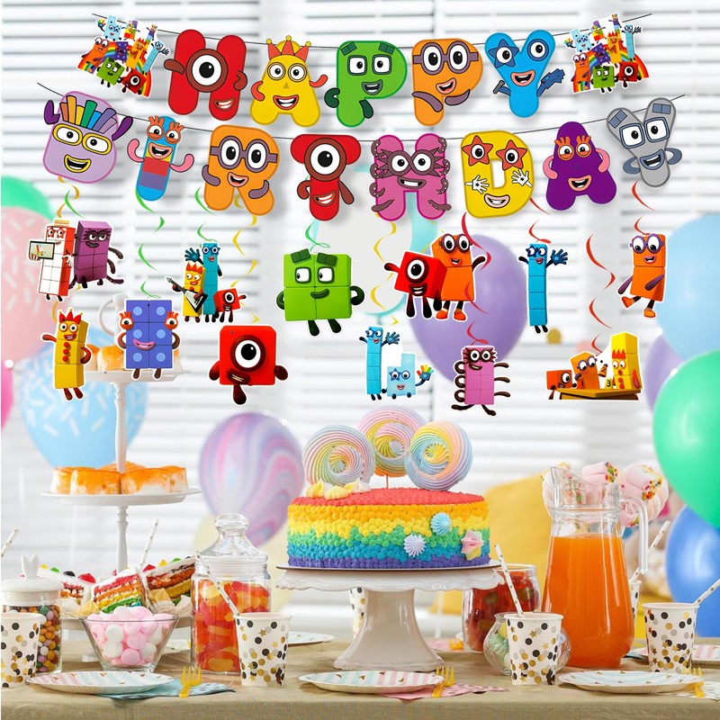 Numberblock Birthday Banner, Block Banner with Spiral, Party Decorations Banners