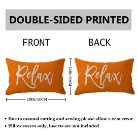 Relax&Unwind Throw Pillow Covers 12x20 Farmhouse Spring Summer Decorative Lumbar Pillowcases Porch Patio Cushion Covers 2Pack for Bedroom Living Room Sofa Couch Home Decor (Orange)