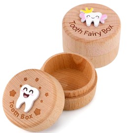 MYTOAU 2PCS Tooth Fairy Box, 3D Carved Wooden Holder Cute Tooth Keepsake Box Storage Baby Saver Container Box for Boys Girls Birthday Baby Shower Gifts