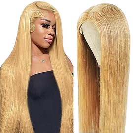 Hxxcoup Wear and Go Glueless Wig Human Hair Wig 13x6 Lace Wig Straight Hair Wig Lace Front Wig Blonde #27 with Natural Hairline Top Swiss Transparent Lace Natural for Woman 26 Inch