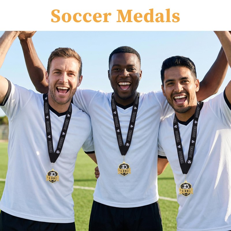 Gweichunon 12 Pcs Soccer Medals with Ribbons Medals for Awards