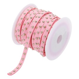 Rebower 5.5 Yard Faux Suede Leather Cord,5mm Wide Flat Micro Fiber Leather String Rope Lace with Rivet,[for DIY Craft Making Necklace Bracelet]-5m/Pink Gold