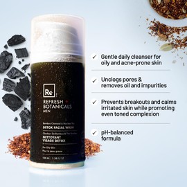 Refresh Botanicals Detox Facial Wash for Men | Face Wash for Oily Skin | Infused with Bamboo Charcoal & Rooibos Tea | Removes Dirt, Oil & Grime Without Stripping your Skin | Pore Cleanser, 3.38 Oz