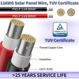 10FT 12AWG Solar Panel Extension Cable with Female Male Connectors and Sleeving, Tinned Copper Solar Panel Wire for Solar Charge Controllers Outdoor Automotive RV Boat