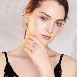 Ever Faith Butterfly Open Rings for Women Girls, Dainty White Gold Plated CZ Adjustable Cuff Animal Statement Rings Delicate Finger Band Jewelry for Party